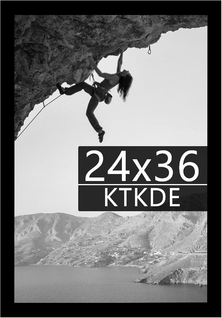 KTKDE 24x36 Picture Frame Black Woodgrain with Polished Plexiglass, Studio Gallery Vertical & Horizontal Wall Hanging Large Poster Frame for Photos,Minimalist Style -Any style Best gift, 24x36-1Pack