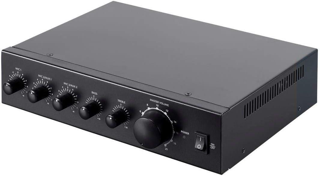 Monoprice Commercial Audio 3 Channel 60 Watt 100/70V Mixer Amp - Three Mic Inputs, Bass, Treble, and Volume Controls, Black Monoprice Commercial Audio 3 Channel 60 Watt 100/70V Mixer Amp - Three Mic Inputs, Bass, Treble, and Volume Controls, Black