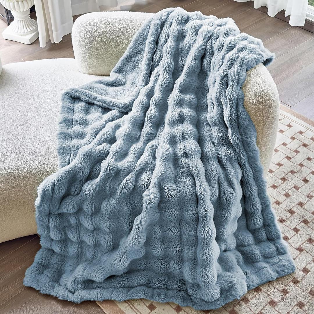 Faux Fur Lake Blue Throw Blanket for Couch - Super Soft Heavy Fluffy Thick Bubble Throw Blankets for Bed Bedroom Living Room Farmhouse Sofa Chair Fall Winter Warm,KIng, (9x108 Inch) Faux Fur Lake Blue Throw Blanket for Couch - Super Soft Heavy Fluffy Thick Bubble Throw Blankets for Bed Bedroom Living Room Farmhouse Sofa Chair Fall Winter Warm,KIng, (9x108 Inch)