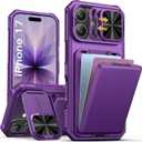 SSLOTSCASE for iPhone 17 Case with Card Holder & Sliding Camera Lens Cover & Hidden Kickstand & Camera Stand & Wallet, Hard Drop Protection Women Men Case Cover for iPhone 17 6.3'' 2025, Dark Purple