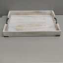 Large Wood Rectangular Serving Tray 20 x 14 Inch Rustic Wooden Ottoman Tray with Metal Handle and Wrapped Corners, Wood Coffee Table Tray Solid Pine Decorative Tray Whitewashed