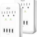 KMC 3-Outlet Wall Mount Surge Protector, 900 Joules, 4 USB 4.8 AMP USB Charging Ports, Phone Holder Cradle for Home, School or Office, ETL Certified (2 Pack)