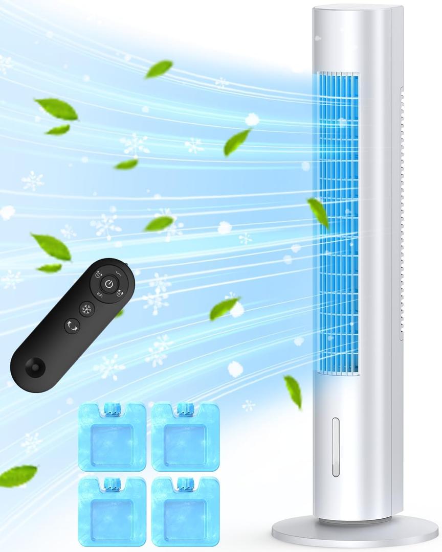 Evaporative Air Cooler, 35" Windowless Air Conditioner Portable w/3 Speeds, 25ft Remote, Smart Timer & Water Tank, Portable Air Conditioners No Windows Needed, 90Oscillating AC Unit for Room