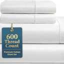 LANE LINEN Queen Sheet Set - 600 Thread Count Premium Soft Long Staple 100% Cotton Sheets, Hotel Luxury Sateen Silky Finish, Snug Fit 15" Deep Pocket, Low Pill, Machine Washable - White Sheets