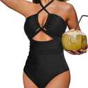Women's One Piece Swimsuit - Sexy Cutout Bathing Suit Tummy Control Criss Cross Swimwear 2025 XL