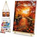 HeeBenor Framed Paint by Numbers Kit for Adults, Autumn Leaves Paint by Numbers Kit for Adults with Easel, DIY Landscape Paint by Number with Frame, Adult Paint by Number Kits Framed Canvas 8x12 Inch