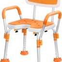 Height-Adjustable Shower Chair with Anti-Slip Armrest & Seat Pad - for Elderly, Disabled, and Pregnant. Heavy Duty Aluminum Frame Supporting Up to 280 LB.