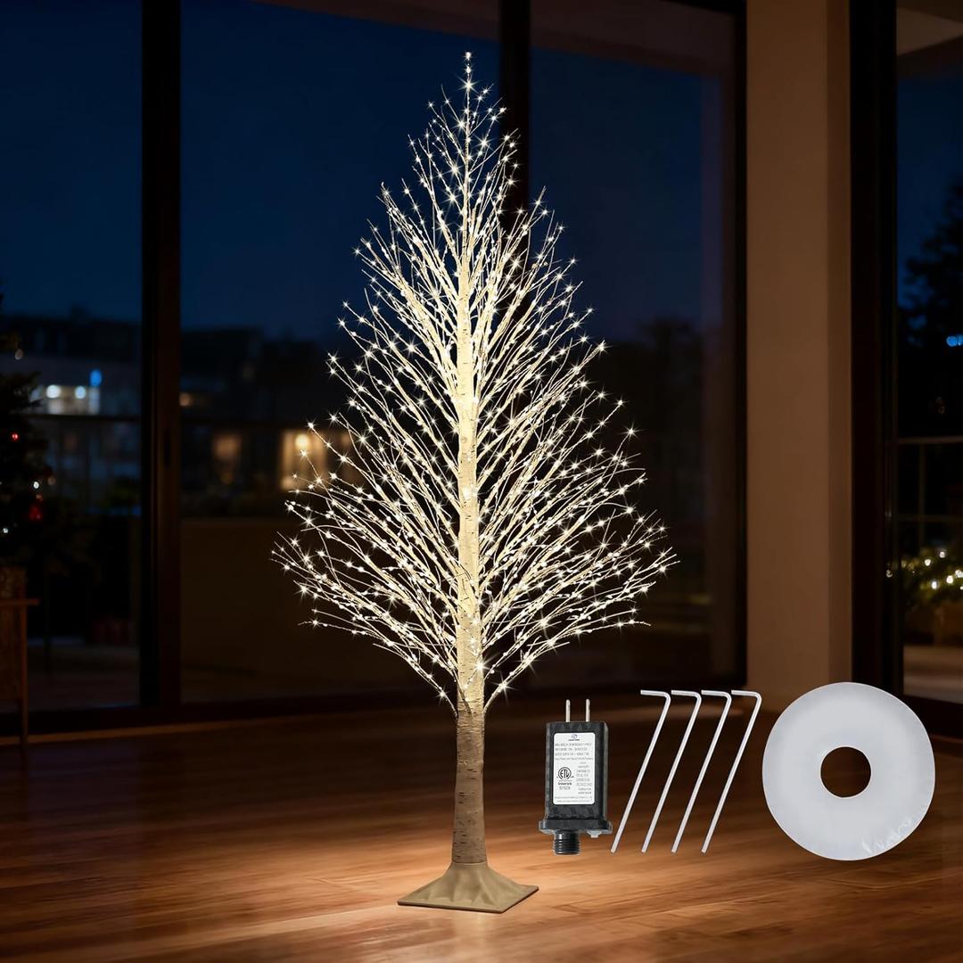 7FT Lighted Birch Chrismas Tree 1000 LED Warm White Lights with Twinkle LightsLED Artificial Tree Light for Indoor Outdoor Home and Christmas Holiday Decoration