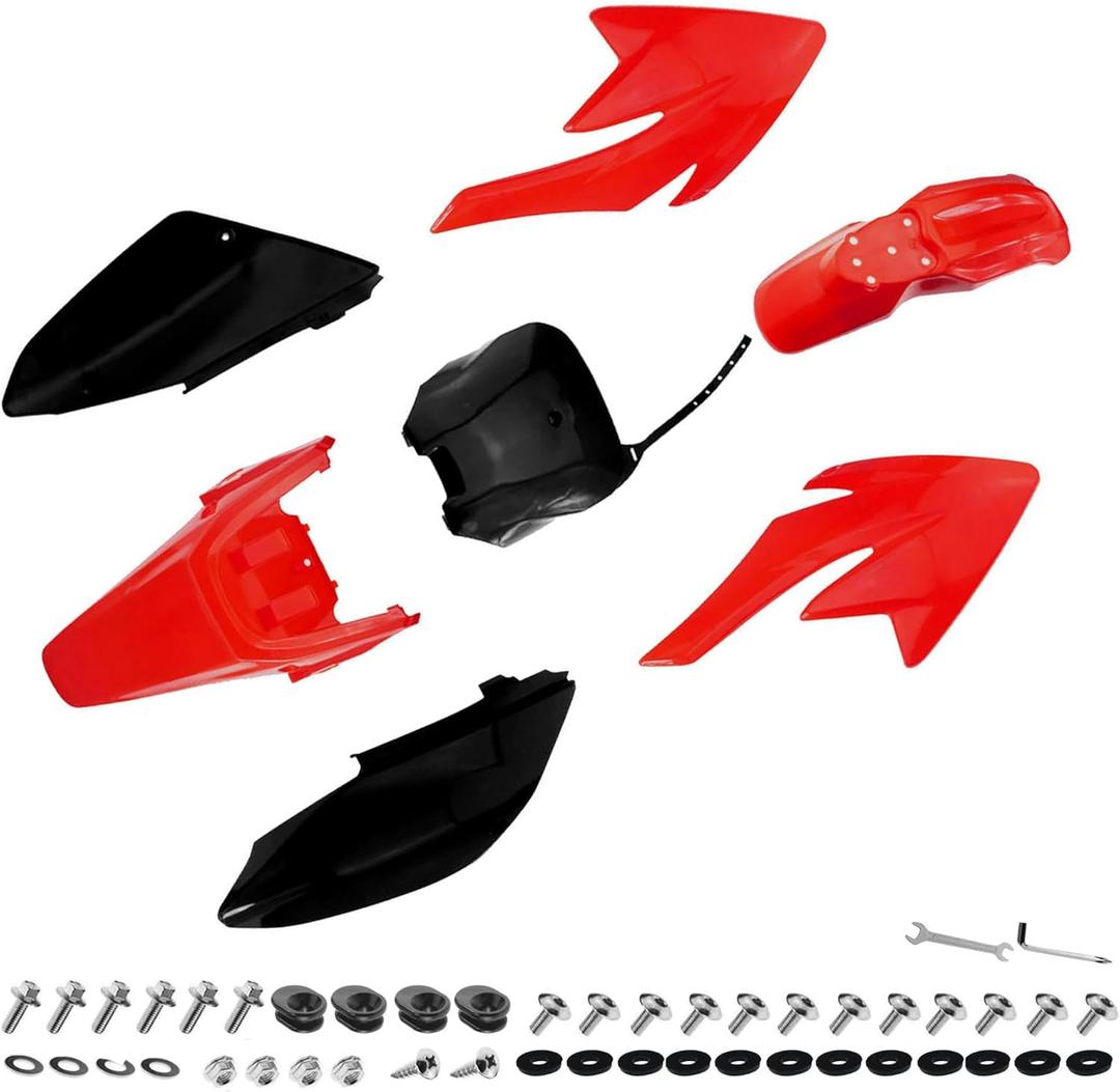 PRO BAT 7 PCs Plastic Fairing Fender Kit CRF 70 CRF70 125cc Apollo Dirt Pit Bike, Red&Black