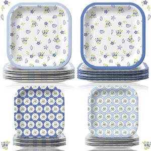 Pickmesh 100 Pcs Blue Coastal Paper Plates Bachelorette Party Tableware, Small plates diameter about 7 inches