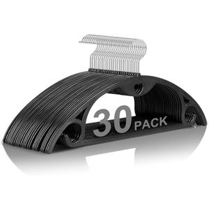 Plastic Hangers - Black Clothes Hanger No Shoulder Bumps & 360Swivel Hook, Thin, Space Saving for Closet, Non Slip, Fit for Suits Pants Heavy Duty Adult Coat - 30 Pack