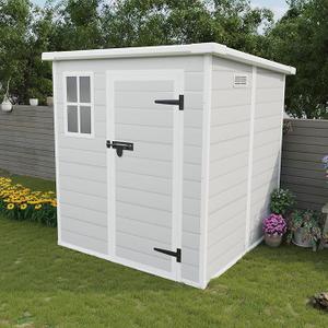 Villeston 6x6 FT Storage Shed, Waterproof Resin Outdoor with Floor & Window & Lockable Doors and Vents,for Garden, Backyard, Light Grey - Walmart Business Supplies