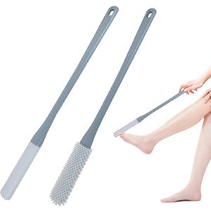 OWIIZI Toe Cleaning Brush 15.7" Foot Scrubber in Shower with Long Handle Silicone Gap Brush Between Toes Cleaner Soft Feet Care Scrub for Seniors,Elderly, Men and Women- 2 Pack (Grey)