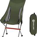 SHALLWE Camping Chairs, All Aluminum Frame Portable Folding Camp Chair for Adults, Heavy Duty High Back Collapsible with Built-in Pillow, Side Pocket, Carry Bag for Backpacking, Hiking, Beach (54cm Green)