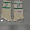 Forest Green and White Striped Crew Socks with the Letter Classic Varsity Sports Style Monogram Socks (Beige)