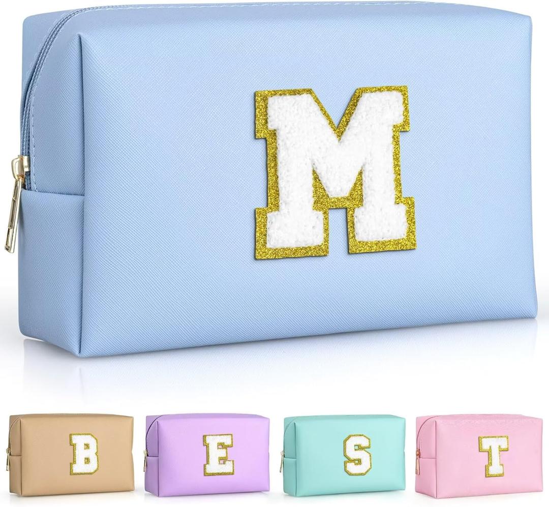 TOPEAST Makeup Bags for Women, Personalized Initials Travel Makeup Bag Cosmetic Bags for Women Birthday Gifts for Women (Sky Blue M)