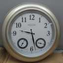 Presentime & Co 24" Jameson Illuminated in/Outdoor Clock, Modern Farmhouse, Self-Illuminated, Waterproof, Weather Station (Thermometer & Hygrometer), Metal Clock, Morning Silver. (Night Light)