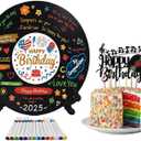 Vinyl Birthday Guest Book Set  Signable Vinyl Record Decor with 12 Colored Markers, Music Cake Topper & Display Stand  Retro Keepsake for Adult Birthday Parties, Celebrations & Events