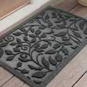 Grey Leaves Ivy Scroll Outdoor Indoor Entrance Door mat, Durable Absorbent Mud Scraper Mat for Front Door, Thick Natural Rubber Back, Easy Clean Entryway Welcome Mat 17x30 Inch, Low Profile