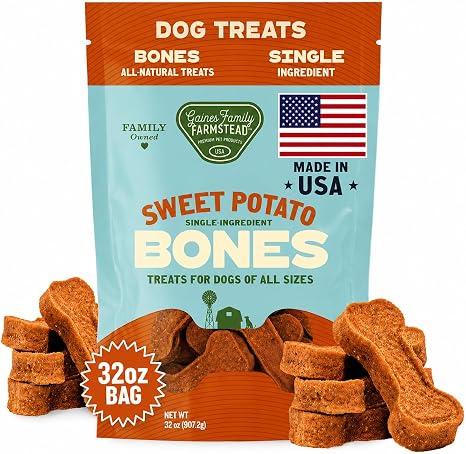 Gaines Family Farmstead Sweet Potato Dog Bones – 32 oz Bag, All-Natural, Single Ingredient, Grain-Free Dog Treats for Digestive Health, High Fiber - Training & Rewards, Made in USA