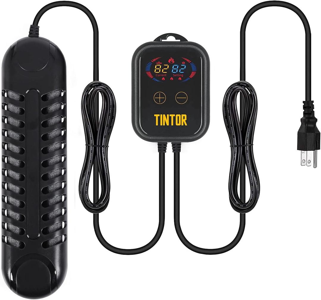 Submersible Aquarium Heater, 800W/1200W fish tank heater, double tube heating, rapid heating and energy saving, LED digital temperature controller, suitable for sea water and fresh water(1200W) (1200W(150-300gal))