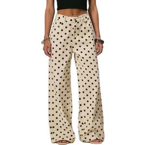 Mxiqqpltky Polka Dot Jeans Women Low Rise Cute Baggy Jeans Y2k Straight Wide Leg Boyfriend Denim Pants Streetwear, Large