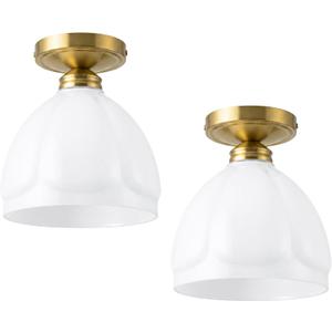 AUTELO 2 Pack Milk Glass Ceiling Light, Gold Semi Flush Mount Ceiling Light, 8.19 inch
