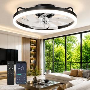 Ceiling Fans with Lights and Remote - 20'' Low Profile Ceiling Fan | 1-6 Wind Speeds, Reversible, Timer, 3000-6500K Dimmable LED Fan Light, Modern Flush Mount Ceiling Fans for Bedroom, Kitchen