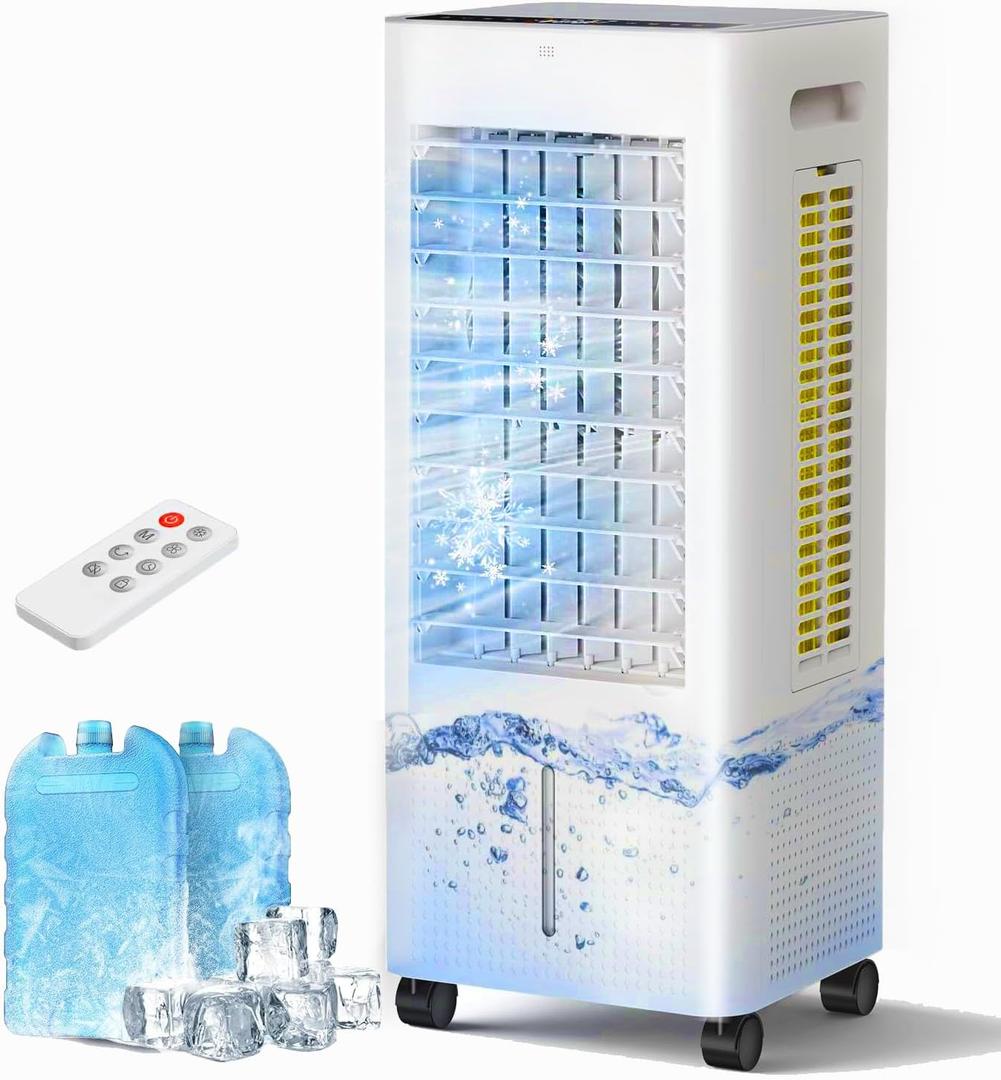 Evaporative Air Cooler with Remote & Timer, 2200+ CFM Portable Fan That Blows Cold Air for Large Room, Home Office, Bedroom - 2.1Gal High-Capacity Tank, 3 Modes, Whisper Quiet 30dB & Sleep Mode