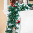 9FT Prelit Christmas Garland with Lights, Battery Operated Lighted with Pine Cones & Red Berries, Snowy Winter Decor for Mantle, Fireplace Perfect for Indoor & Outdoor
