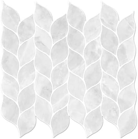 Tilingview 8 Pcs Leaf Design Peel and Stick for Kitchen Backsplash, Premium Self-Adhesive Tiles Wall Stickers (Light Gray)