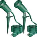 EDISHINE 120V Spotlights Outdoor, 6FT Cord, Weatherproof Plug in LED Flood Stake Lights, E26 150W PAR38 Bulb, 120 Adjustable Landscape Light Socket for Holiday, Patio, UL Listed, 2 Pack (Green)