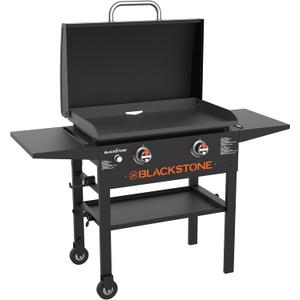 BLACKSTONE 1883 Original 28 Griddle with Integrated Protective Hood and Counter Height Side Shelves, Powder Coated Steel, Black
