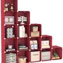 UNKU Cube Storage Organizer, 16 Cube Closet Organizer Storage Shelves, DIY Stackable Bookcase, Clothes Organizer Shelf for Closet, Bedroom, Living Room, Cabinet, Home, Office, Red