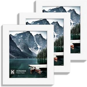 Hongkee 4x5 Picture Frame - Made of Real Glass and White Wooden Frame, 4 by 5 small Photo for Wall or Tabletop Display, 3 Pack