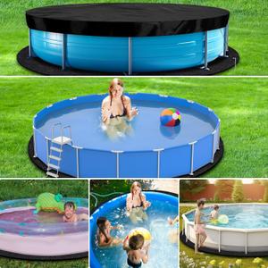 Mindsoft Round Pool Cover and Pool Liner Pad Set Solar Covers for Above Ground Pools with Drawstring and Hook and Loop Fastener, Liner Pad with Windproof Strap, Ground Nails, Drawstring(12 ft)