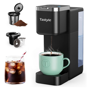 Tastyle Single Serve Coffee Maker, Iced and Hot Coffee Machine for K Cup & Grounds, Compact Design, 40oz Removable Water Reservoir, 6 to 24 Oz Brew Sizes, Fits 7.3" Travel Mug, Gray