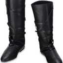 Blosssound Men's Medieval Halloween Boots Renaissance Cosplay Halloween Boots Black Faux Leather Lace Up Shoes (US 11)