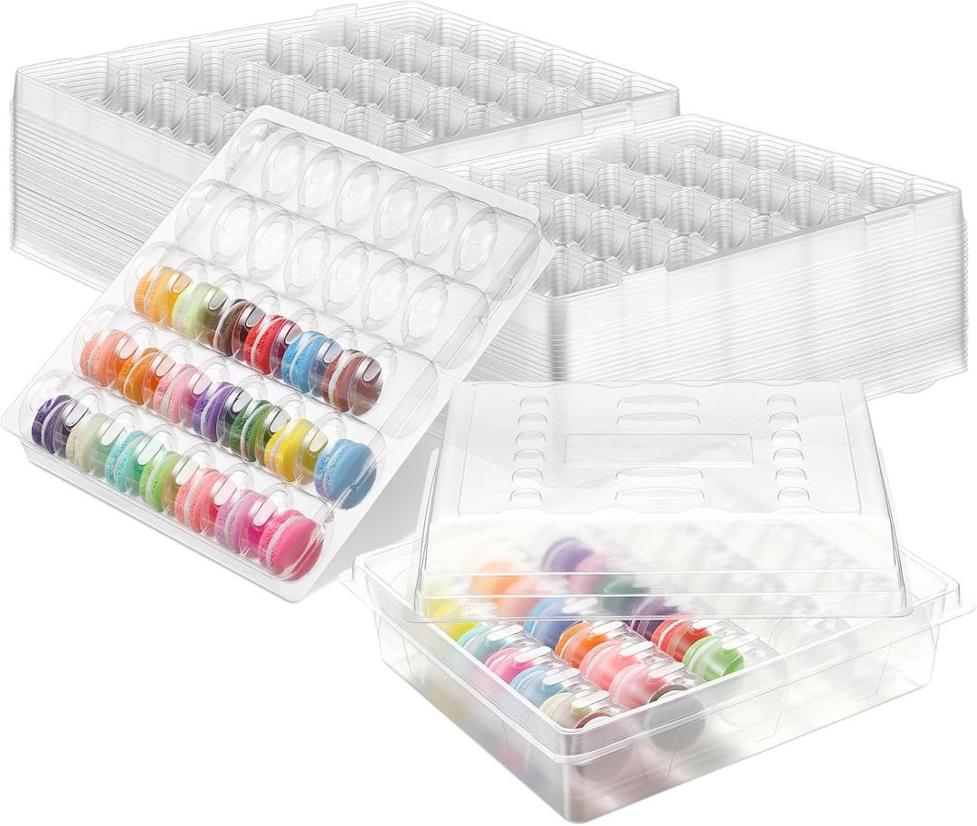 8 Sets Macaron Complete Storage Freezer Boxes Hold 35 Macarons Clear Plastic Macaron Storage Containers Packaging Display Trays for Cookies Desserts Bakery Kitchen Wedding Party Favors Gifts