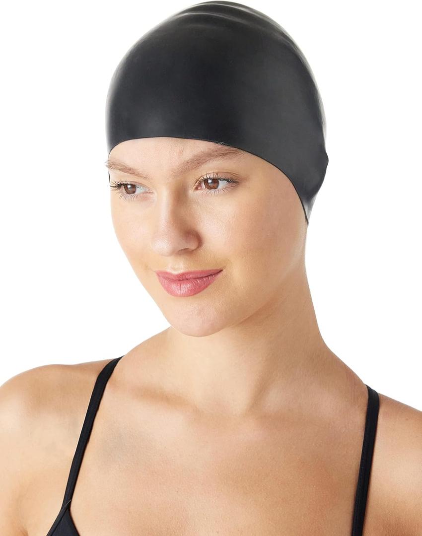 Amazon Basics Silicone Swim Cap (Black)