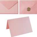 Homtable 50 Pack Shiny Envelopes with Shiny Cards and Gold Stickers for Invitations and Greeting Cards (Shiny Pink, 5x7)