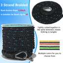 Anchor Rope 1/2 Inch X 100 FT, Anchor Line 3 Strand with Stainless Steel Thimble & Shackle, Boat Anchor Rope Ideal for Towing Docking Mooring Boats Up to 35' (Black & Blue), 1/2inx100ft