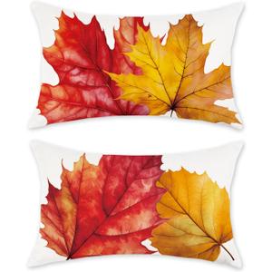 TAJWE Fall Leaves Pillow Covers 12x20 Set of 2 Autumn Farmhouse Decoration Thanksgiving Lumbar Cushion Cases for Home Sofa Couch Decor
