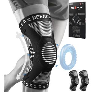 NEENCA Knee Brace, Knee Compression Sleeve Support with Patella Gel Pad & Side Spring Stabilizers, Medical Grade Knee Protector for Running, Meniscus Tear, Arthritis, Joint Pain Relief, ACL(Black Pairs XL)