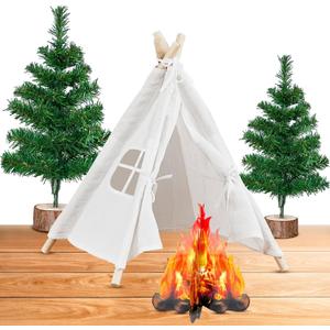 4 Pcs Camping Themed Party Decoration Set Camping Tent Themed Backdrop Photography Tent Nature Decor Include 1 Tent 1 3D Decorative Cardboard Campfire 2 PineTrees for Camping Party, 21 x 20 x 16 inches