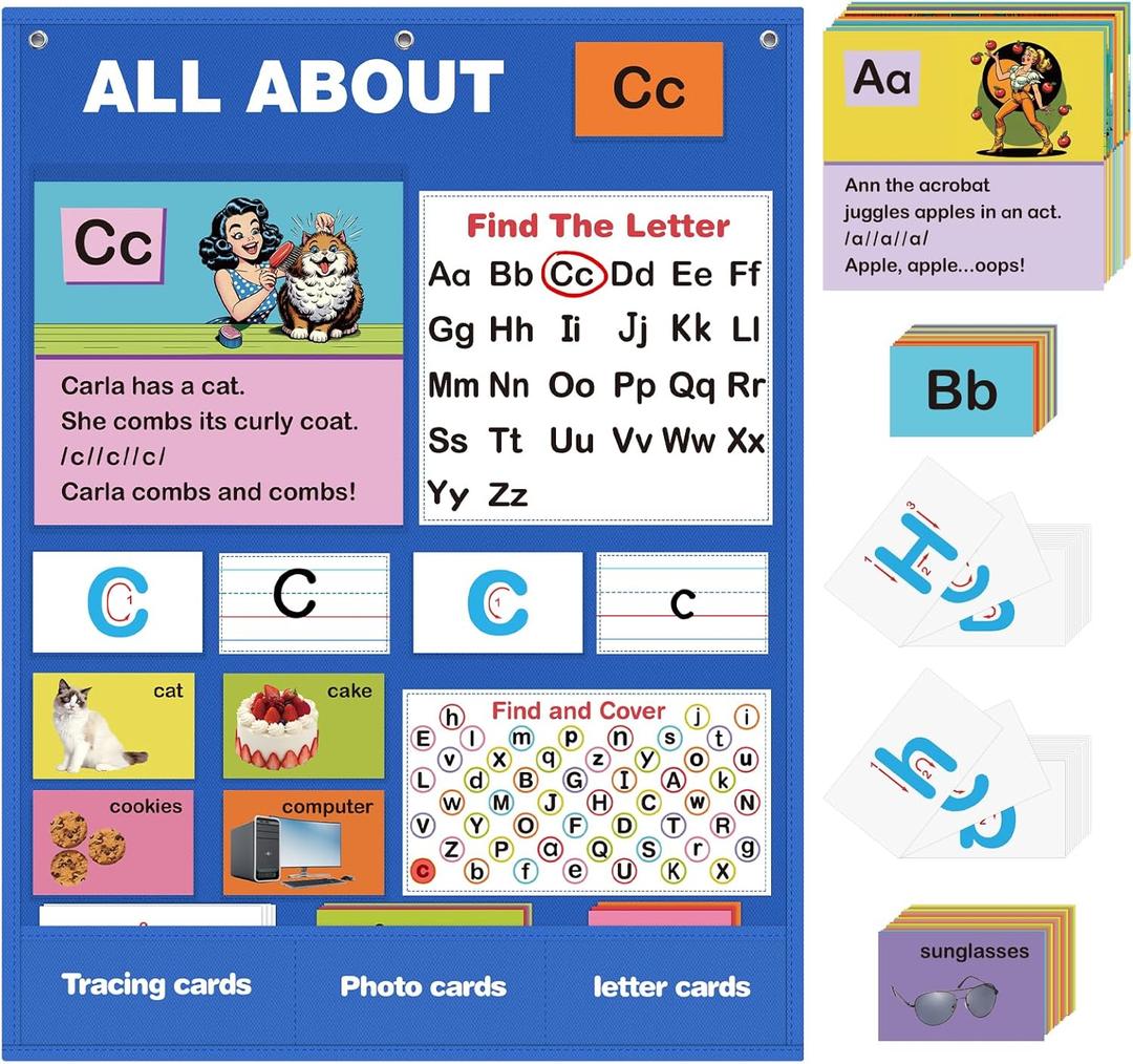 Alphabet Learning Pocket Chart, Alphabet Wall Chart for Toddlers 1-3, Handwriting Practice Letter Tracing Circle Time Learning Center for Classroom, Preschool Classroom Must Haves XL: 35"x 27"