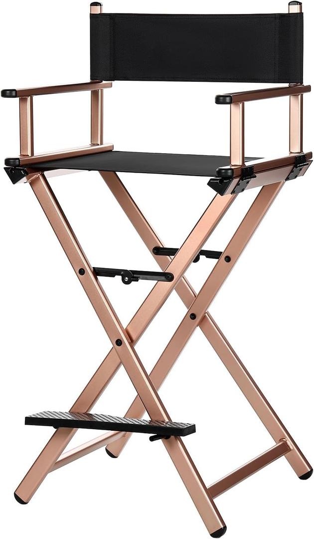 30'' Aluminum Tall Directors Chair, Portable Makeup Chair for Makeup Artist, Makeup Chair Teachers Chair Only 10.15LB, Rose Gold