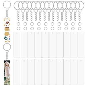 Acrylic Keychain Blanks, Clear Keychains Set Including Rectangle Clear Acrylic Ornament Blanks(2 x 8cm)20Key Rings with Chain and 20Jump Rings Blanks Key Tag Bulk for Key Chain Jewelry Labels DIY Craft