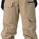WOWULOVELY Womens Ski Pants Men Snowboard Pants Baggy Snow Bibs Pants Overall Waterproof Windproof Insulated Winter Sports (Large, Khaki)
