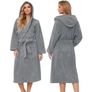 PJGGZ Hooded Bathrobes for Women, Soft Long Towel Robes for Women - Quick Dry yet Warm, Size L/ XL (Grey)
